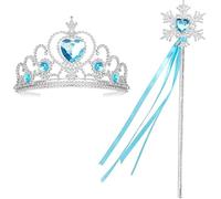 Princess Elsa Dress Up Accessories Set - Tiara Crown & Magic Fairy Wand for Girls, Perfect for Cosplay Dress Costumes Accessories, Halloween, Birthday Parties, and Dress Up Girls Gifts(Blue)