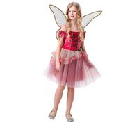 Princess Fairy Costume for Kids Halloween Green Fairy Dress with Wings Toddler Girls Cosplay Costume Outfits Sleeveless Tutu Dress Halloween Party Dress Up Set (Red, 5-6 Years)