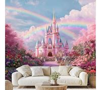 Princess Fairy Tale Castle Wall Paper European Architecture Rainbow Art Photo Wallpaper 3D Effect 500x350 cm Romantic Flower Mural for Bedroom Living Room Non-Woven Poster Decoration vd195u