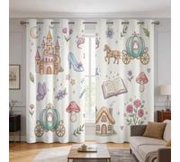 Princess Fairytale Curtains Blackout, 52x84 Inch 2 Panels | Castle Pumpkin Carriage and Tiara Black Out Curtains, 84 Inch Drop, Eyelet, Window Drapes, Home Decor I-121