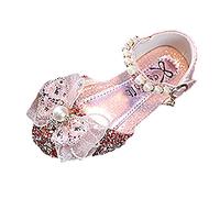 Princess Fancy Dress Up Shoes Girls' Mary Jane Pearl Shoes Shiny Bow Low Heel Girls P rty Shoes Wedding Banquet Christmas Girls Sparkly Shoes Flower Girl Shoes Flat Shoes (Red, 7 Infant)
