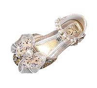 Princess Fancy Dress Up Shoes Girls' Mary Jane Pearl Shoes Shiny Bow Low Heel Girls P rty Shoes Wedding Banquet Christmas Girls Sparkly Shoes Flower Girl Shoes Flat Shoes (Gold, 7 Infant)