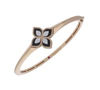 Princess Flower 18ct Rose Gold 0.18ct Diamond & Black Jade Bangle - Size Small