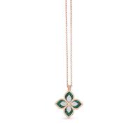 Princess Flower 18ct Rose Gold 0.19ct Diamond & Malachite Pendant Necklace