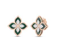 Princess Flower 18ct Rose Gold 0.37ct Diamond & Malachite Stud Earrings