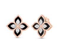 Princess Flower 18ct Rose Gold 0.38ct Diamond & Black Jade Stud Earrings