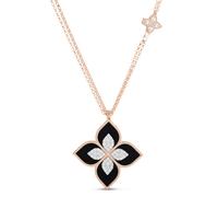 Princess Flower 18ct Rose Gold 0.76ct Diamond & Black Jade Pendant Necklace