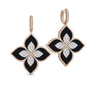 Princess Flower 18ct Rose Gold 1.56ct Diamond & Black Jade Drop Earrings