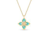Princess Flower 18ct Yellow Gold 0.09ct Diamond & Enamel Pendant Necklace