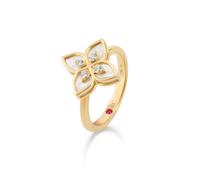 Princess Flower 18ct Yellow Gold 0.09ct Diamond & Mother Of Pearl Ring - Ring Size O