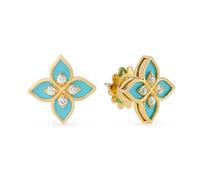 Princess Flower 18ct Yellow Gold 0.19ct Diamond & Enamel Stud Earrings