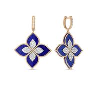 Princess Flower 18ct Yellow Gold Lapis & 1.56ct Diamond Hoop Earrings