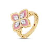 Princess Flower 18ct Yellow Gold Rhodonite & 0.19ct Diamond Ring - Ring Size N