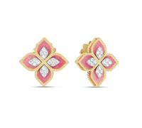 Princess Flower 18ct Yellow Gold Rhodonite & 0.36ct Diamond Stud Earrings