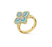 Princess Flower 18ct Yellow Gold Turquoise & 0.18ct Diamond Ring - Ring Size M