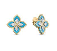 Princess Flower 18ct Yellow Gold Turquoise & Diamond Stud Earrings