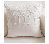 Princess Fringes Velvet Cushion Cover 45x45cm - Embroidered Tassel & White Lace Lumbar Pillowcase - Decorative Throw Pillow for Home & Sofa Style C