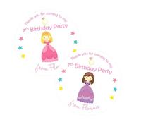 Princess Girl's Personalised Birthday Party Stickers - Gift Tags/Labels for Party Bags or Sweet Cones (12 Stickers x 64mm)