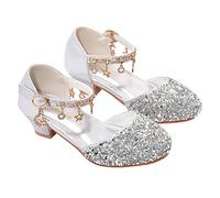 Princess Glitter Shoes Girls: Heel Shoes Crystal Shoes with Bowknot Wedding Shoes with Ankle Strap Glitter Pumps Elegant High Heels Comfortable Wedding Shoes for Dress Party, silver, 11.5 UK Child