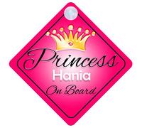 Princess Hania On Board Personalised Girl Car Sign Baby / Child Gift 001