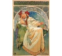 Princess Hyacinth, Reproduction 1911 Handcrafted Alfons Alphonse Mucha Art Nouveau Greeting Card / Note Paper; Approx. 8 x 6 inches