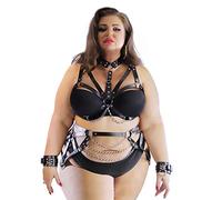 PRINCESS LACE BOUTIQUE Leather Strappy Bra Waist Belt Plus Curve Size Chain Choker (UK 20-24)