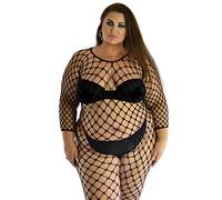 PRINCESS LACE BOUTIQUE Wide Net Sleeve Bodystocking Bodysuit Baselayer Plus BBW (Black)