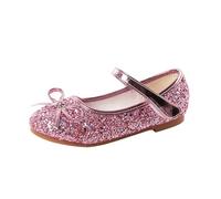 Princess Leather Shoes for Girls Flower Casual Glitter High Heel Girls Shoe Butterfly Knot Blue Pink Silver(Pink,24)