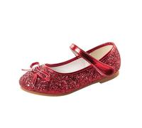 Princess Leather Shoes for Girls Flower Casual Glitter High Heel Girls Shoe Butterfly Knot Blue Pink Silver(Red,28)