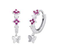 Princess Lillifee Creoles Ear jewelry, with Zirconia synth., 1,6 cm, Pink, Butterfly, Comes in jewelry gift box, 2027893
