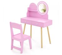 Princess Makeup Dressing Desk and Chair Set Kids Vanity Set Gymax Pink One Size