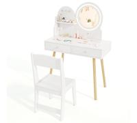 Princess Makeup Dressing Desk and Chair Set Kids Vanity Set-White
