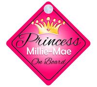 Princess Millie-Mae On Board Personalised Girl Car Sign Baby / Child Gift 001