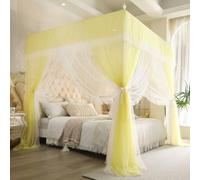 Princess Mosquito Net Canopy for King Size BedShading Four Poster Curtain with Stand Elegant Bed Canopy for Girls' Room Bug Protection and Style