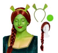 Princess Ogre Accessory Set - Princess Costume for Adults with Red Plait Wig, Green Facepaint, and Ogre Headband - Perfect for Halloween, Fancy Dress, and Themed Parties