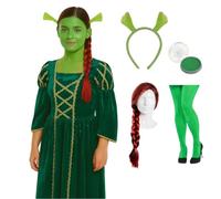 Princess Ogre Costume for Adults - Green Fiona Princess Dress with Ogre Ears, Plait Wig, STD Green Tights & Face Paint - Perfect for Fairy Tale, Movie & Halloween Fun - Standard UK 10-14