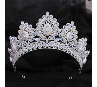 Princess Opal Crystal Tiara Crown Elegant Queen Tiara Wedding Party Hair Dress Accessories Jewelry blue opal silver