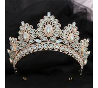 Princess Opal Crystal Tiara Crown Elegant Queen Tiara Wedding Party Hair Dress Accessories Jewelry EN8 opal gold