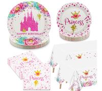 Princess Party Decorations - 162pcs Castle Decorations Including Pink Paper Plates, Napkins, Forks, and Tablecloth for Princess Baby Shower Decorations Princess Birthday Party Supplies, Serve 40