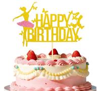 Princess Party Decorations,Princess Cake Toppers, RETWOT 1pcs Glod Birthday Cake Decorations,Glitter Dancing Princess Butterfly Theme Cake Cupcake Toppers for Girls Women Birthday Decorations
