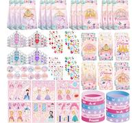 Princess Party Favors, Including 12 Gift Bag, 12 Stickers, 12 Silicone Wristbands, 12 Badge, 12 Notebook, 12 Gem Stickers , 12 Crown Tiaras, for Girls Princess Birthday Party Decorations Supplies