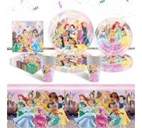 Princess Party Supplies Party Tableware Set- 51Pcs Children's Birthday Decoration Princess Birthday Themed Decorations Plates Cups and Napkins Tablecloth for Baby Showers Girls Parties Deco