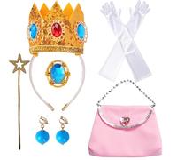 Princess Peach Costume Accessories, 8Pcs Set with Crown, Earrings, Gloves, Brooch and Magic Wand, Perfect for Princess Theme Parties, Cosplay, Halloween, Christmas and Gift Giving