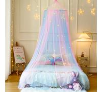 Princess Pink Blue Bed Canopy with Glow in The Dark Stars,X-Large Princess Hanging Netting for Kids Bed Room Decor Mosquito Net for Baby Crib, Twin to King Size Bed