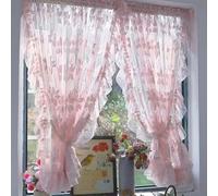 Princess Pink Floral Blossom Embroidery Sheer Curtain with French Ruffles for Daughters Bedroom Chic Translucent Voile Victorian Drapes Window Treatment Rod Pocket 2Pcs (Pink, 42"W x 84"L (Pack of 2))
