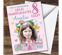 Princess Pink Photo Great Granddaughter 8th Girls Personalised Birthday Card - Personalised Birthday Card For 8th Birthday, Custom Birthday Card