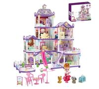 Princess Playhouse | Four-Tiered and Thirteen Piece Miniature Assemble Villa, Detailed Playset with Three Princess Figures, Two Puppies, Furniture Accessories | Inhouse Role