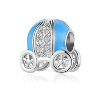 Princess Pumpkin Carriage Blue Enamel Charm Compatible with Pandora Charm Bracelets Crystal CZ Women Jewellery Daughter Wife Birthday