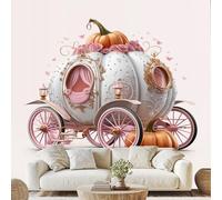 Princess Pumpkin Carriage Wall Mural Romantic Rose Butterfly Peel and Stick Photo Wallpaper 150x100 cm Fantasy Carriage Non-Woven Wall Stickers for Bedroom Living Room Poster Decoration vd169u