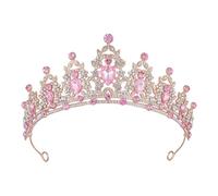 Princess Rhinestone Tiaras Sparkle Wedding Crystal Crowns Pageant Party Headband Tiaras Glitter Queen Tiara Headpiece Shiny Prom Crown Headdresses Halloween Costume Crowns for Women Girls Golden Pink